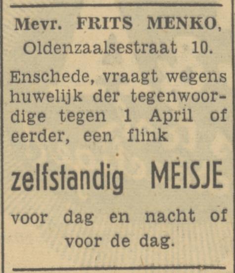 Oldenzaalsestraat 10 Frits Menko advertentie Tubantia 17-3-1950.jpg