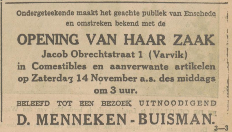 Jacob Obrechtstraat 1 D. Menneken advertentie Tubantia 13-11-1931.jpg