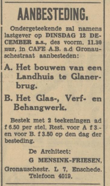 Gronausestraat L 7 G. Mensink-Friesen architect advertentie Tubantia 7-12-1933.jpg