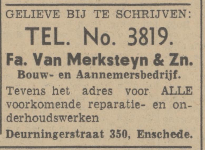 Deurningerstraat 350 Fa. Van Merksteyn & Zn. advertentie Tubantia 20-7-1942.jpg