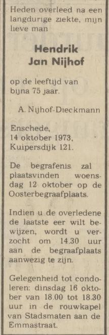 Kuipersdijk 121 H.J. Nijhof overlijdensadvertentie Tubantia 15-10-1973.jpg
