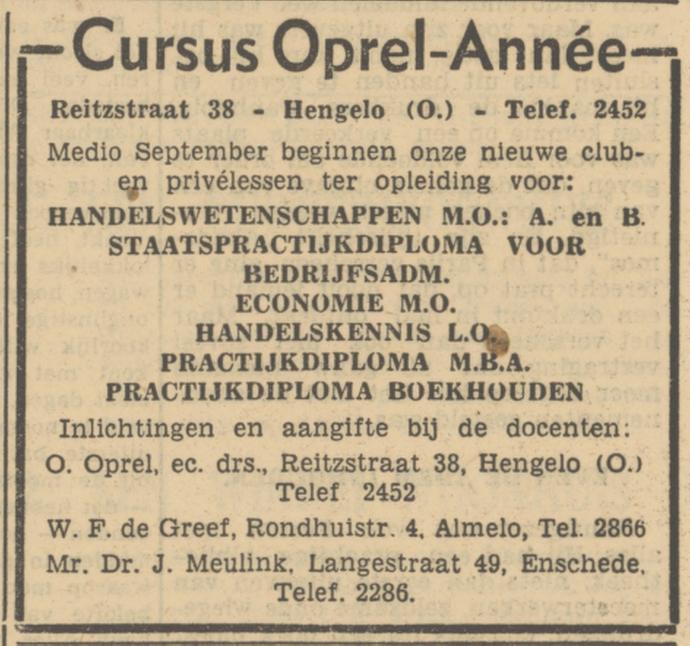 Langestraat 49 Mr. Dr. J. Meulink Advocaat en Procureur advertentie Tubantia 9-9-1950.jpg