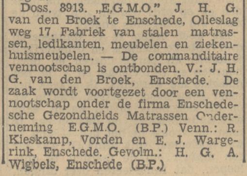 Olieslagweg 17 E.G.M.O. Enschedesche Gezondheids Matrassen Onderneming  J.H.G. van den Broek krantenbericht Tubantia 10-7-1935.jpg