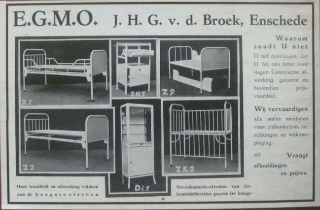 Olieslagweg 17 E.G.M.O. Enschedesche Gezondheids Matrassen Onderneming  J.H.G. van den Broek advertentie ziekenhuisbedden.JPG