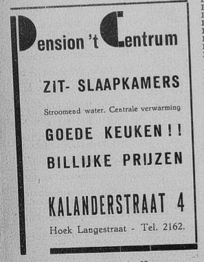 Kalanderstraat 4 hoek Langestraat Pension 't Centrum advertentie 1939.JPG