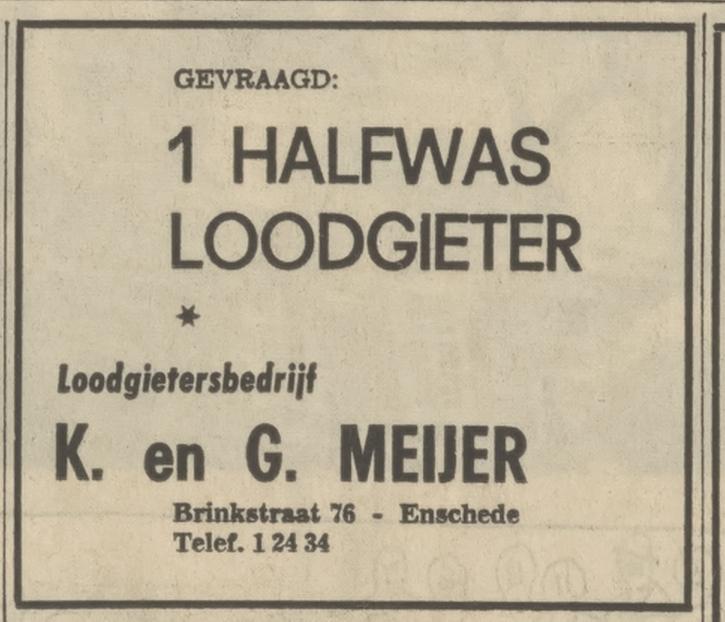 Brinkstraat 76 Loodgietersbedrijf K. en G. Meijer advertentie Tubantia 31-10-1970.jpg