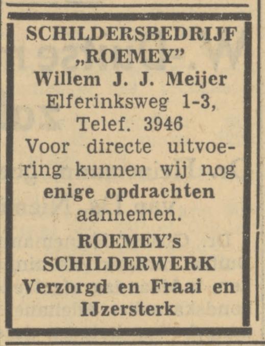 Elferinksweg 3 Schildersbedrijf Roemey W.J.J. Meijer advertentie Tubantia 10-10-1950.jpg