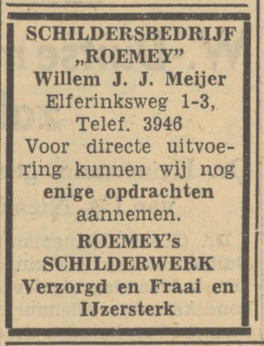 Elferinksweg 3 Schildersbedrijf Roemey W.J.J. Meijer advertentie Tubantia 10-10-1950.jpg
