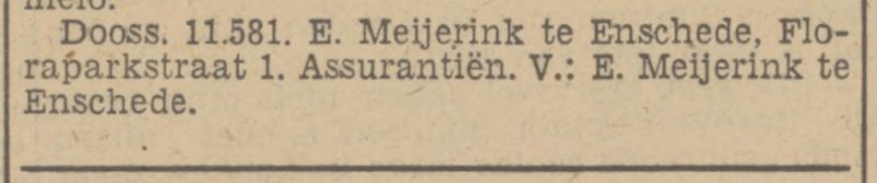 Floraparkstraat 1 E. Meijerink Assurantiën krantenbericht Tubantia 18-1-1940.jpg