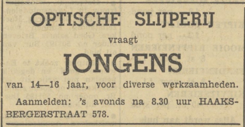 Haaksbergerstraat 578 Optische slijperij advertentie Tubantia 6-4-1950.jpg