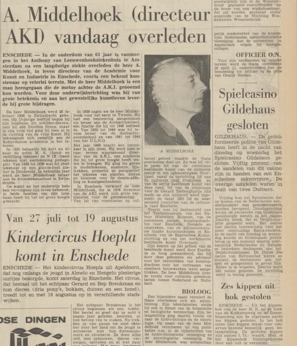 A. Middelhoek directeur AKI krantenbericht Tubantia 25-7-1968.jpg