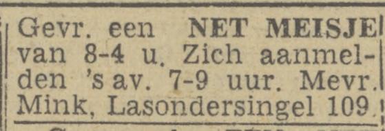 Lasondersingel 109 Mevr. Mink advertentie Twentsch nieuwsblad 14-9-1943.jpg