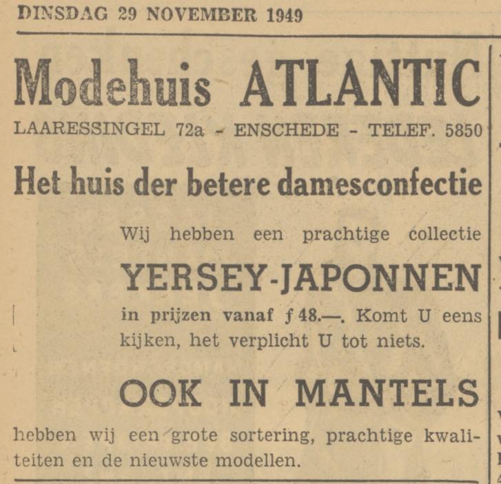 Laaressingel 72a Modehuis Atlantic advertentie Tubantia 29-11-1949.jpg