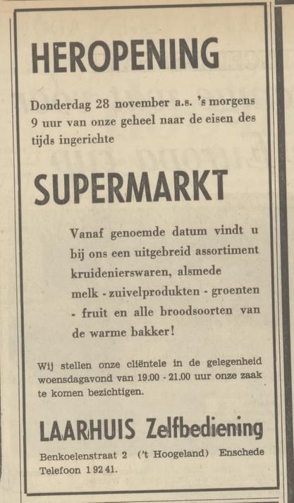 Benkoelenstraat 2 Laarhuis zelfbediening advertentie Tubantia 26-11-1968.jpg