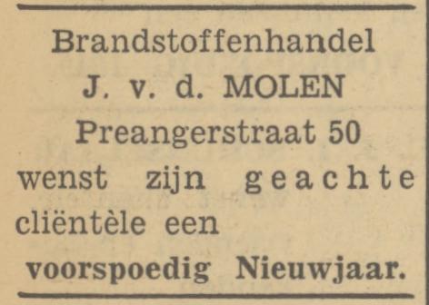 Preangerstraat 50 Brandstoffenhandel J. v.d. Molen advertentie Tubantia 31-12-1948.jpg