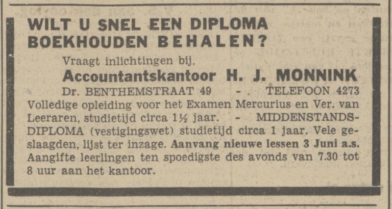 Dr. Benthemstraat 49 Accountantskantoor H.J. Monnink advertentie Tubantia 24-5-1941.jpg