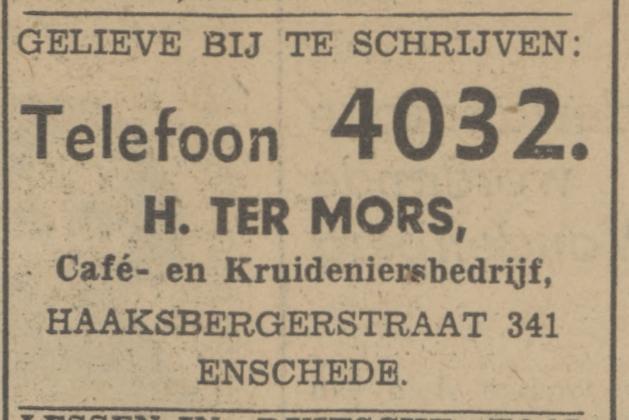 Haaksbergerstraat 341 cafe- en kruideniersbedrijf H. ter Mors advertentie Tubantia 21-9-1942.jpg