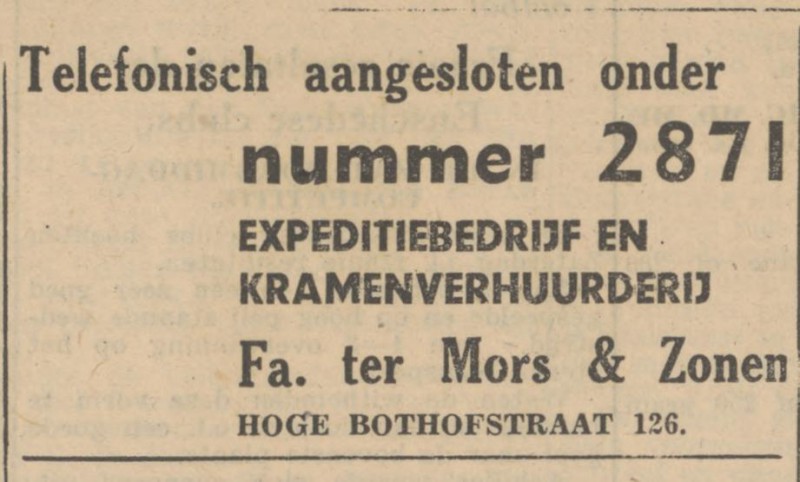 Hoge Bothofstraat 126 Expeditiebedrijf Fa. ter Mors & Zonen advertentie Tubantia 25-9-1947.jpg