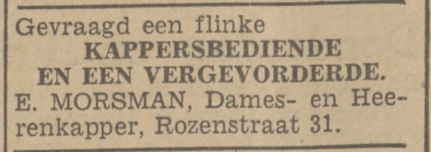 Rozenstraat 31 E. Morsman Dames- en Herenkapper advertentie Tubantia 25-3-1942.jpg