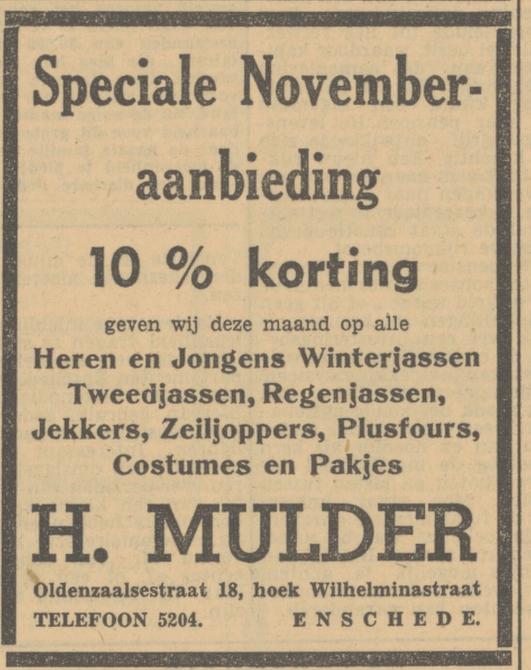 Oldenzaalsestraat 18 Firma H. Mulder advertentie Tubantia 8-11-1951.jpg