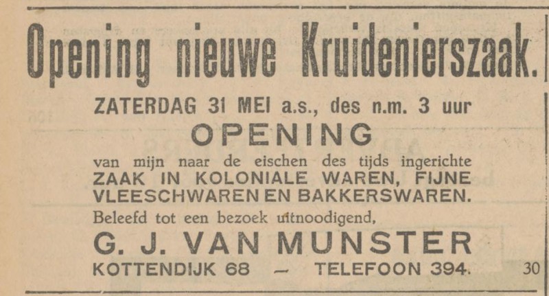 Kottendijk 68 G.J. van Munster koloniale waren advertentie Tubantia 30-5-1930.jpg