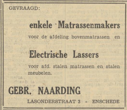 Lasonderstraat 3 Gebr. Naarding advertentie Tubantia 19-10-1950.jpg