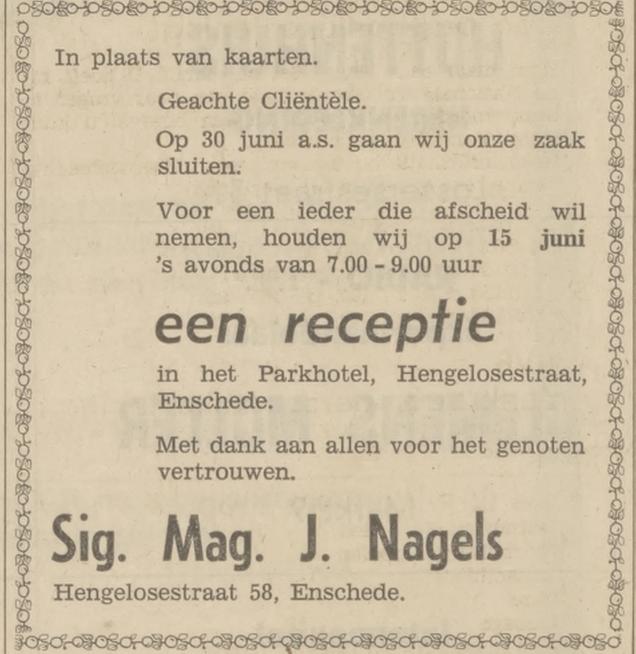 Hengelosestraat 58 Sigarenmagazijn J. Nagels advertentie Tubantia 7-6-1973.jpg