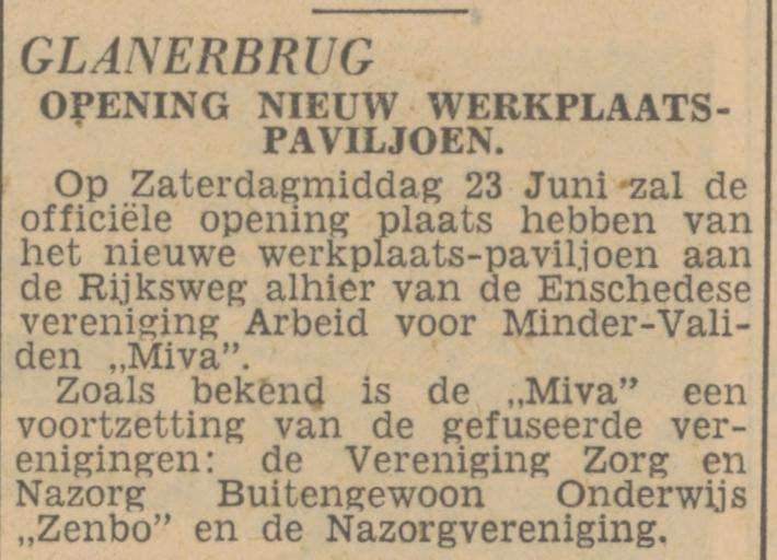 Rijksweg 475 Glanerbrug Enschedesche Nazorgwerkplaatsen Zenbo nu MIVA krantenbericht Tubantia 10-6-1951.jpg