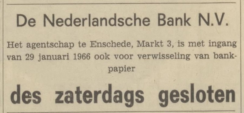 Markt 3 De Nederlandsche Bank N.V. advertentie Tubantia 26-1-1966.jpg