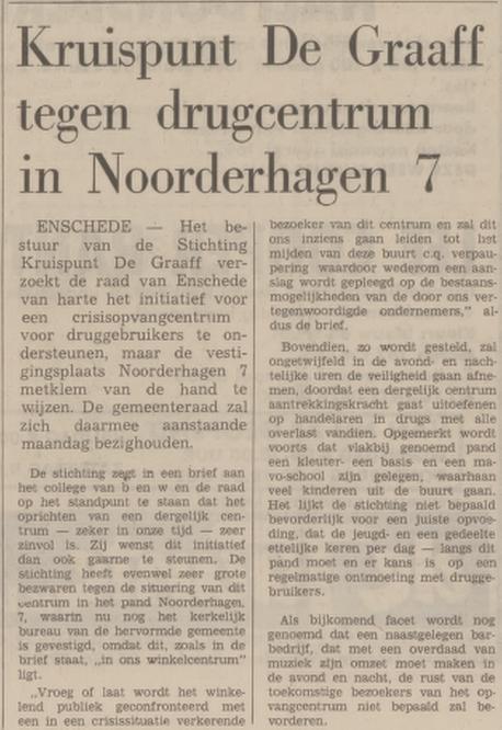 Noorderhagen 7 Nederlands Hervormde Gemeente Kerkelijk Bureau krantenbericht Tubantia 11-3-1975.jpg