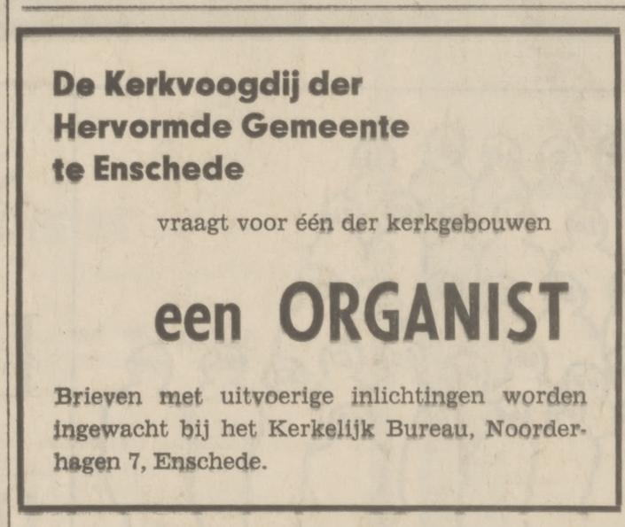 Noorderhagen 7 Nederlands Hervormde Gemeente Kerkelijk Bureau advertentie Tubantia 23-1-1971.jpg