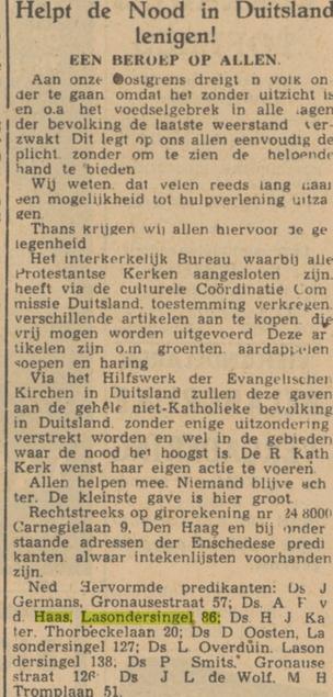 Lasondersingel 86 Ds. A.P. v.d. Haas krantenbericht Tubantia 15-7-1948.jpg