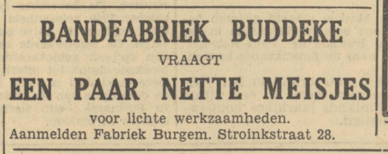 Burgemeester Stroinkstraat 28 Bandfabriek Buddeke advertentie Tubantia 3-10-1949.jpg