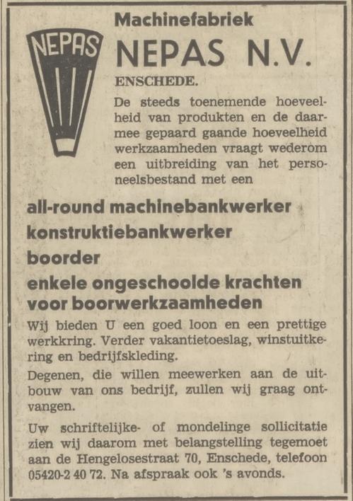 Hengelosestraat 70 Machinefabriek Nepas advertentie Tubantia 25-2-1970.jpg