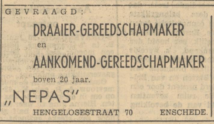 Hengelosestraat 70 Nepas advertentie Tubantia 20-6-1951.jpg