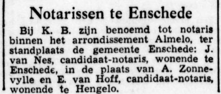 J. va Nes candidaat-notaris krantenbericht De Tijd 19-2-1954.jpg