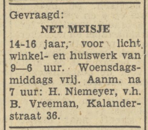 Kalanderstraat 36 H. Niemeyer advertentie Tubantia 9-3-1950.jpg