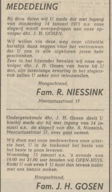 Mercuriusstraat 17 slagerij R. Niessink advertentie Tubantia 7-1-1971.jpg
