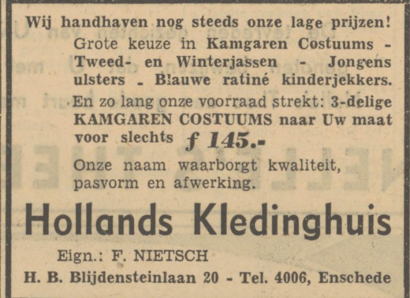 H.B. Blijdensteinlaan 20 F. Nietsch advertentie Tubantia 15-9-1950.jpg