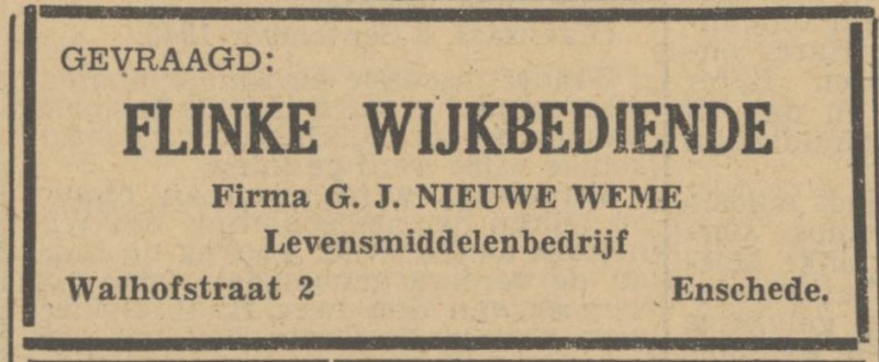 Walhofstraat 2 Levensmiddelenbedrijf G.J. Nieuwe Weme advertentie Tubantia 7-9-1948.jpg