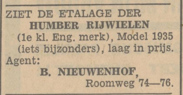 Roomweg 74-76 B. Nieuwenhof rijwielzaak advertentie Tubantia6-3-1935.jpg