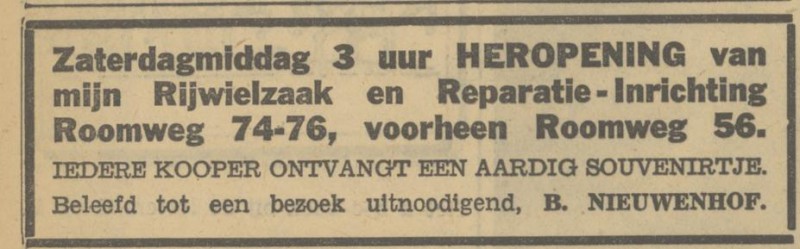 Roomweg 74-76 B. Nieuwenhof rijwielzaak advertentie Tubantia 14-7-1933.jpg