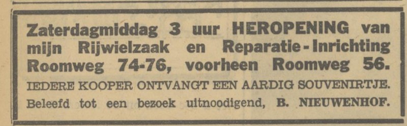 Roomweg 74-76 B. Nieuwenhof rijwielzaak advertentie Tubantia 14-7-1933.jpg