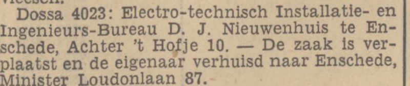 Minister Loudonlaan 87 D.J. Nieuwenhuis Electro-technisch Installatie- en Ingenieurs-bureau krantenbericht Tubantia 31-5-1938.jpg