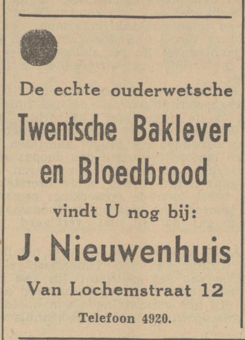 Van Lochemstraat 12 J. Nieuwenhuis advertentie Tubantia 13-12-1938.jpg