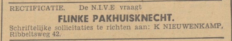Ribbeltsweg 42 K. Nieuwenkamp advertentie Trouw 11-8-1945.jpg