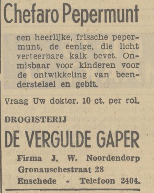Gronausestraat 28 Drogisterij De Vergulde Gaper Fa. J.W. Noordendorp advertentie Tubantia 9-12-1938.jpg
