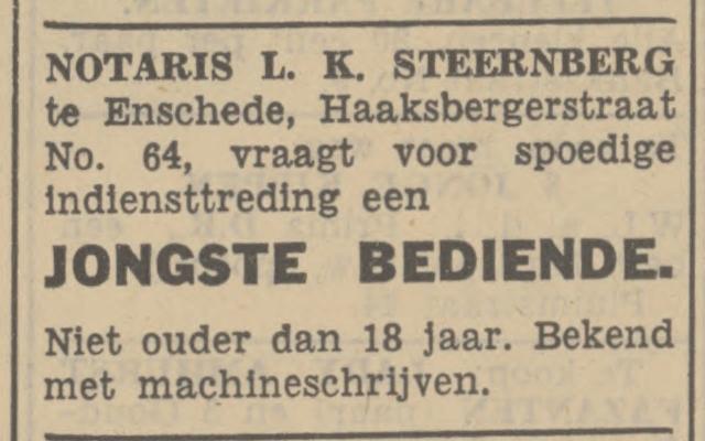 Haaksbergerstraat 64 Notaris L.K. Steernberg advertentie Tubantia 13-3-1937.jpg