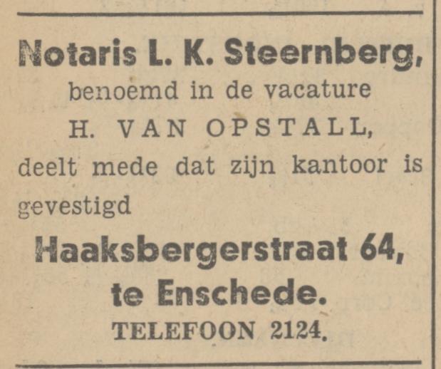 Haaksbergerstraat 64 Notaris L.K. Steernberg advertentie Tubantia 16-11-1936.jpg