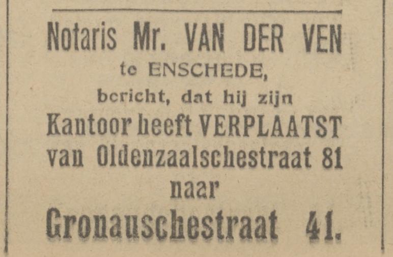 Gronausestraat 41 Notaris Mr. Van Der Ven advertentie Tubantia 4-10-1924.jpg